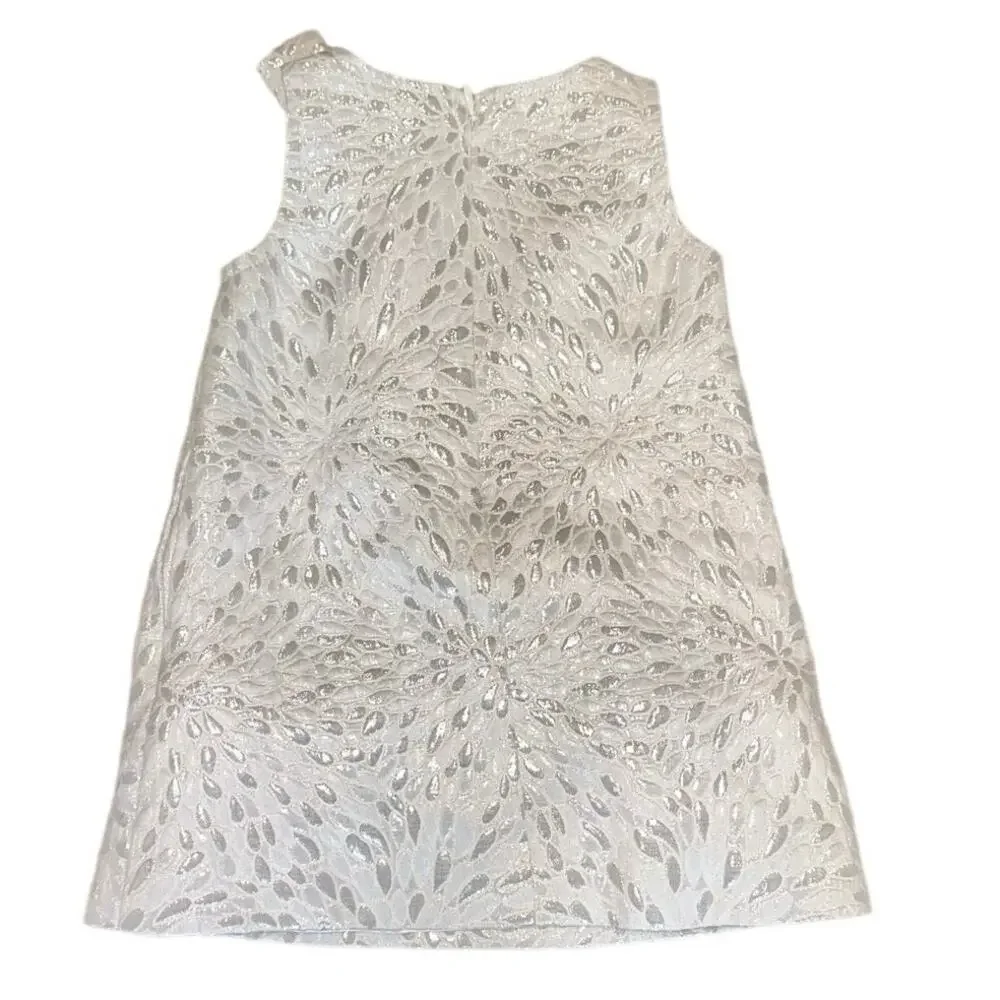 Baby Gap  12-18 Months WHITE & SILVER SLEEVELESS Floral Shimmer Dress | EUC